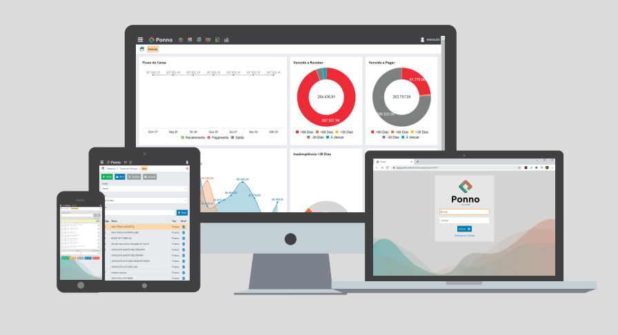 Ponno funcionando em notebook, tablet e smartphone